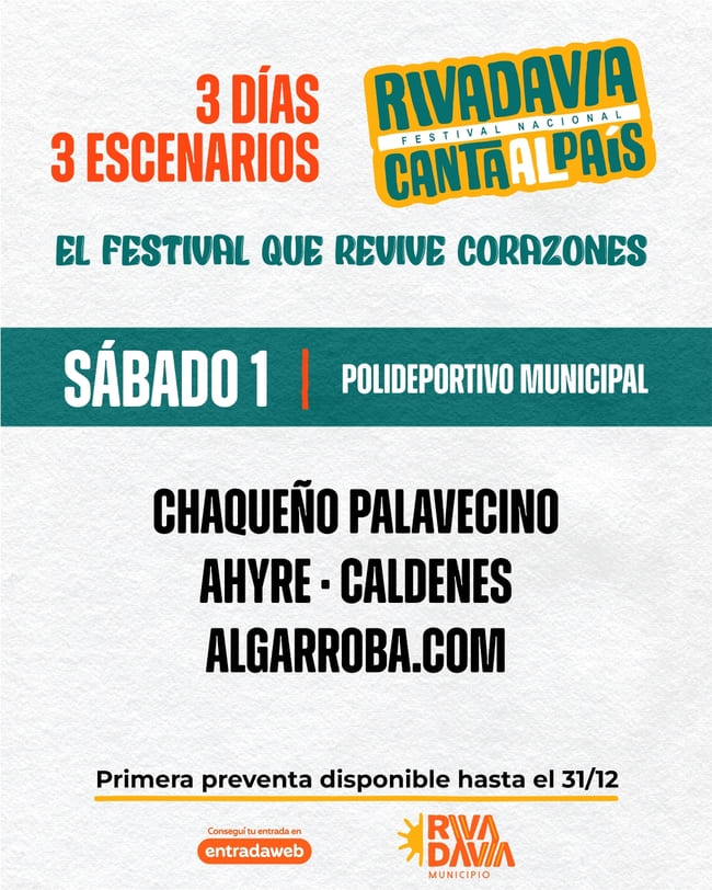 38° FESTIVAL NACIONALRIVADAVIA CANTA AL PAISSábado 01 de Febrero