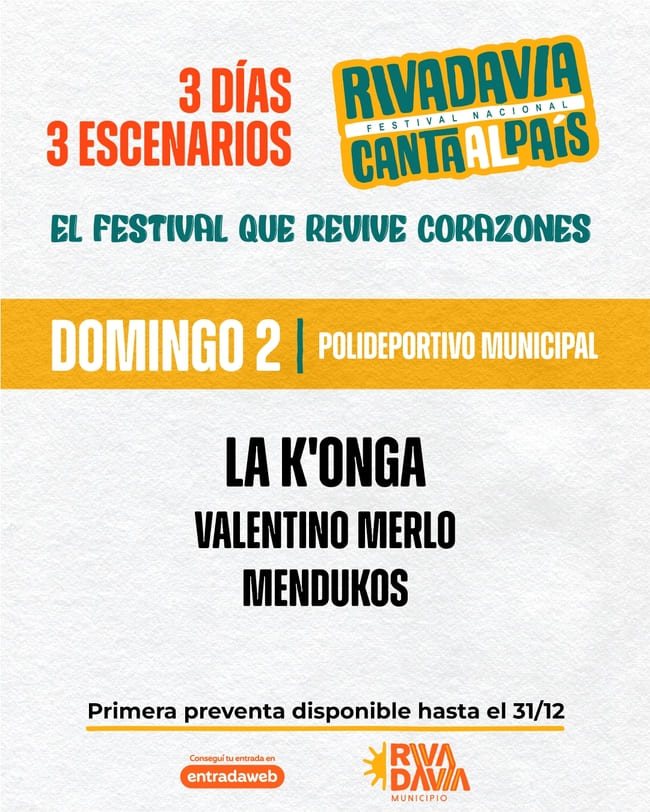 38° FESTIVAL NACIONALRIVADAVIA CANTA AL PAISDomingo 02 de Febrero